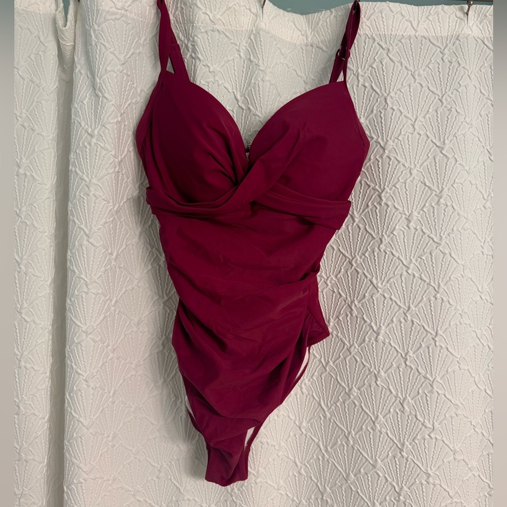 CUPSHE, Burgundy One Piece Bathing Suit.